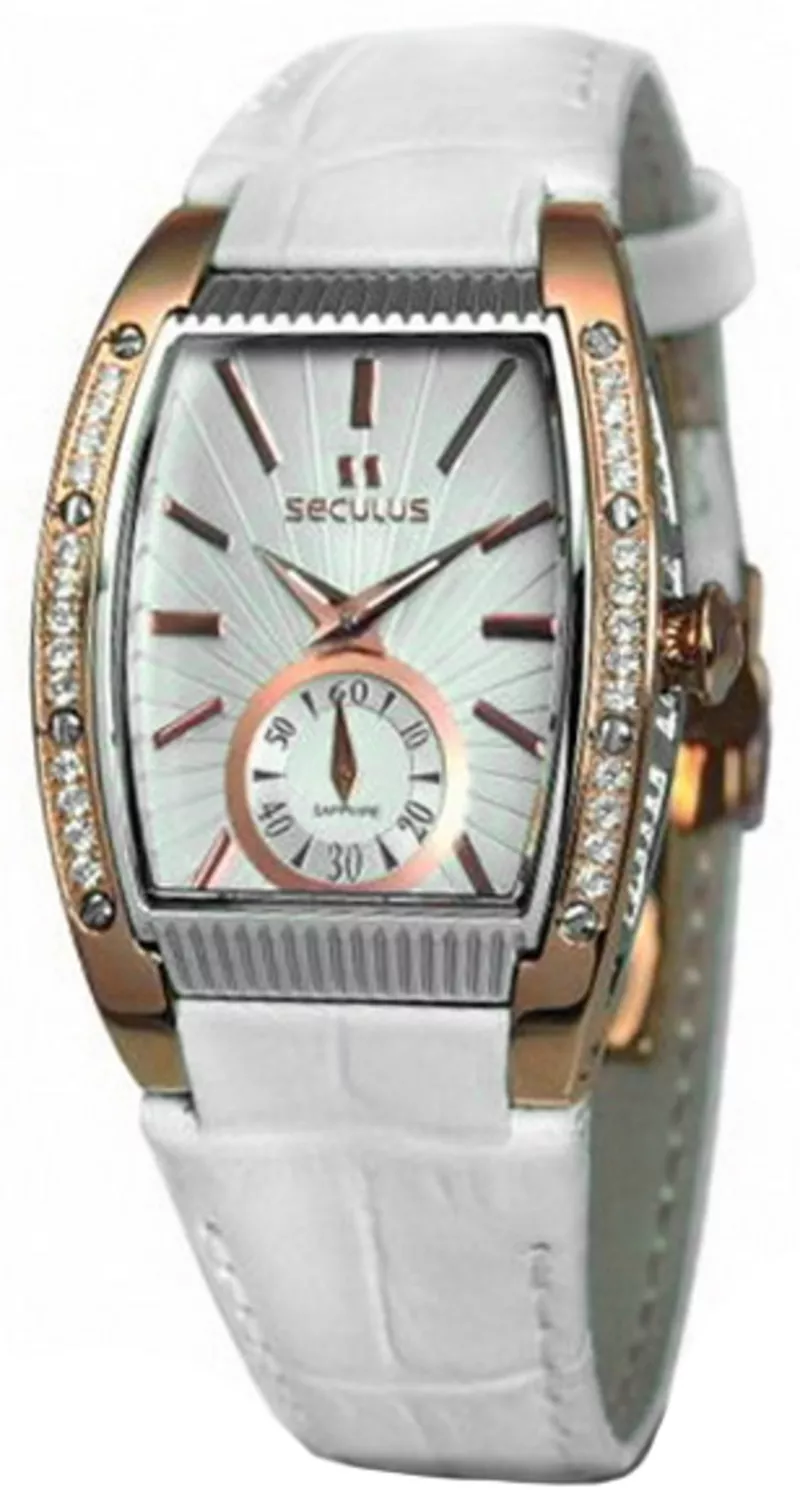 Часы Seculus 1667.2.1069 white, pvd-r cz stones, white leather