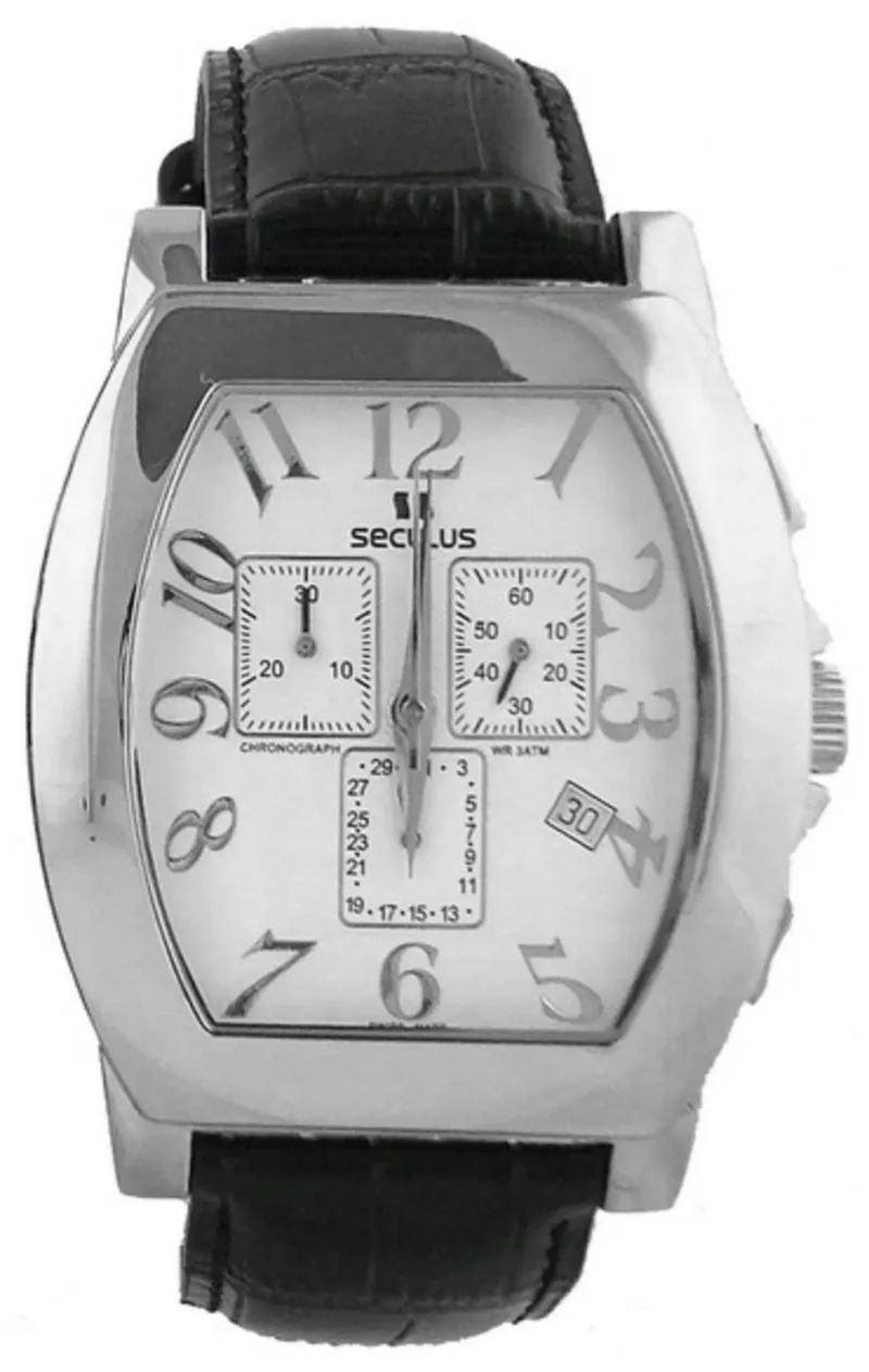 Часы Seculus 4469.1.816 ss case, white dial, black leather