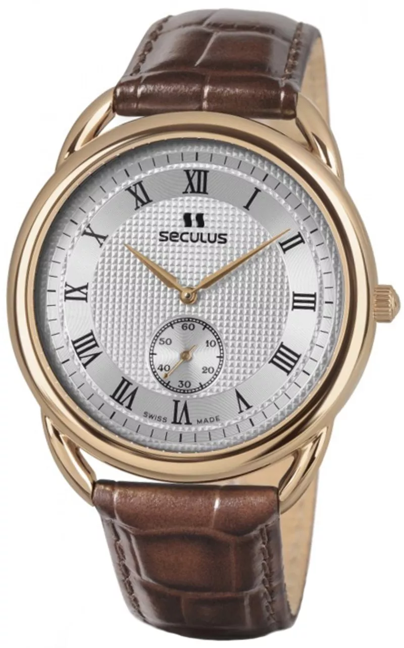 Часы Seculus 4483.2.1069 pvd-r case, white dial, brown leather