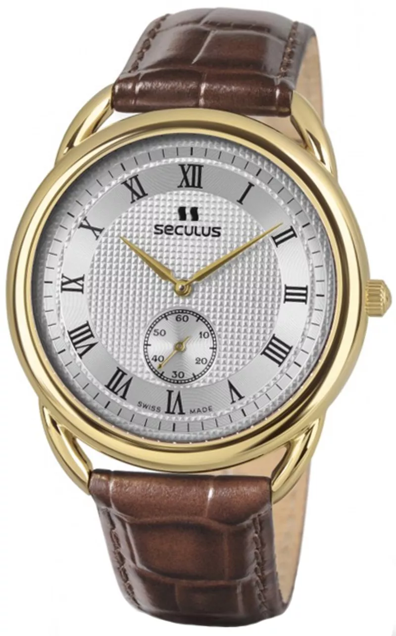 Часы Seculus 4483.2.1069 pvd-y, white dial, brown leather