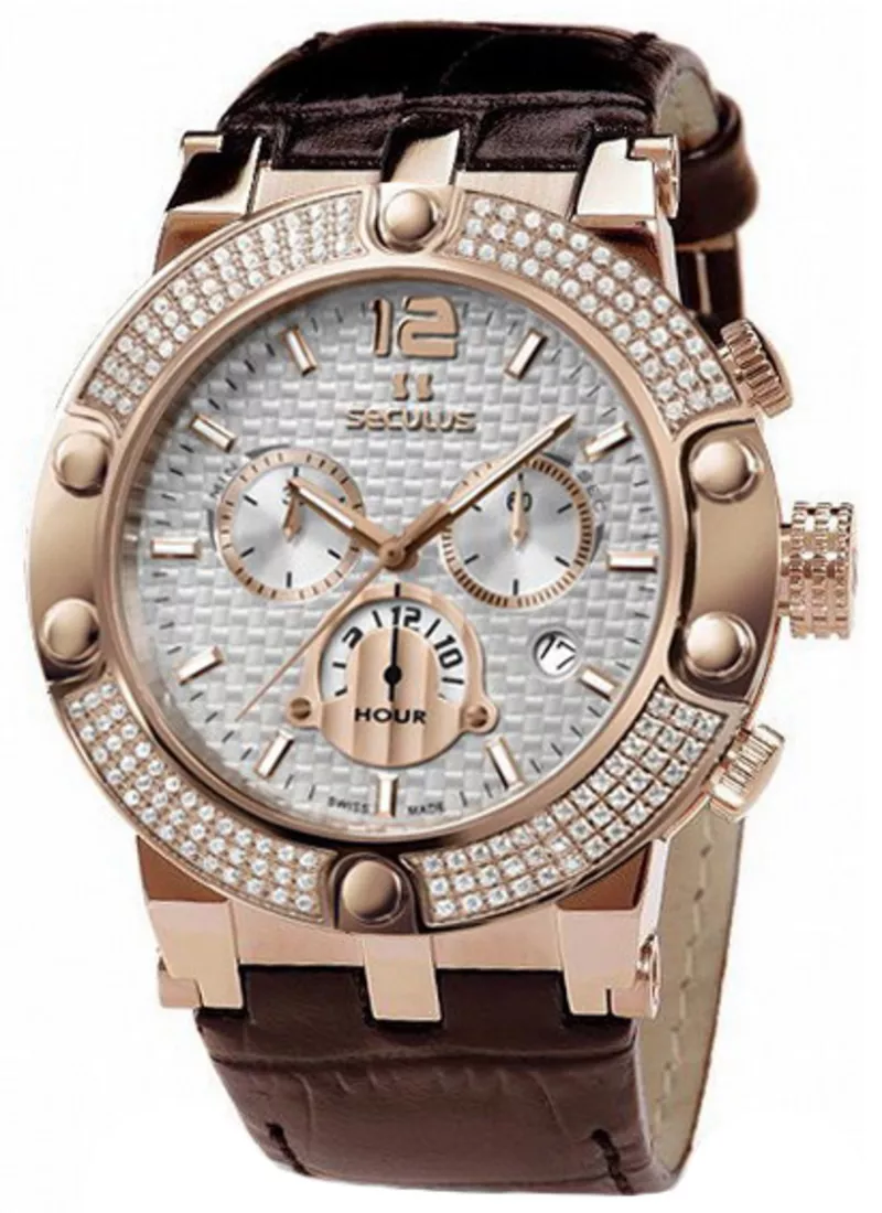 Часы Seculus 4490.2.503 white, pvd-r stones, brown leather