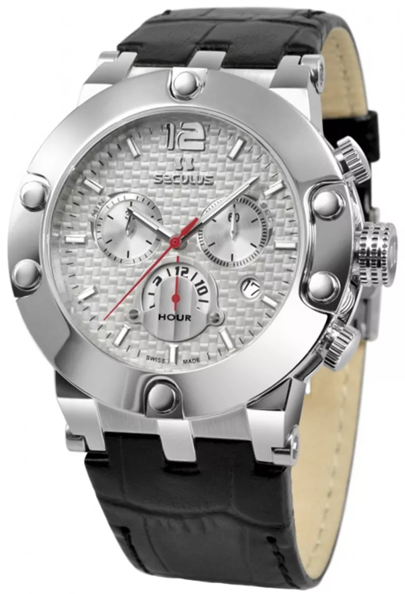 Часы Seculus 4490.2.503 white, ss, black leather