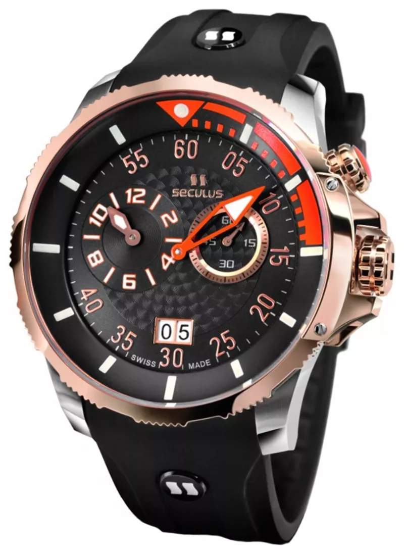 Часы Seculus 4505.3.422 black-orange, ss-r, black silicon