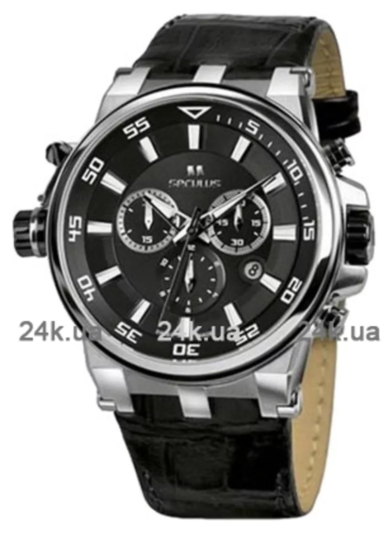 Часы Seculus 4510.5.503D black, ss, black leather