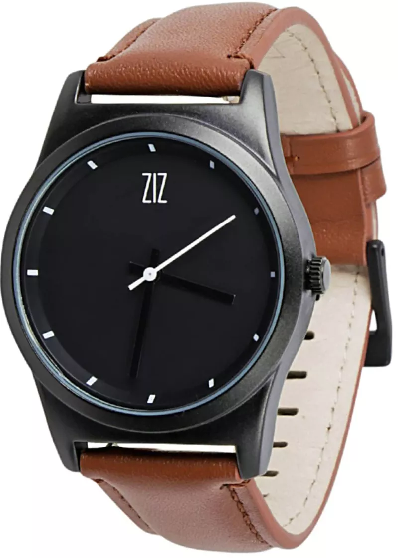 Часы ZIZ 6 секунд Black (коричневый кожаный ремешок)