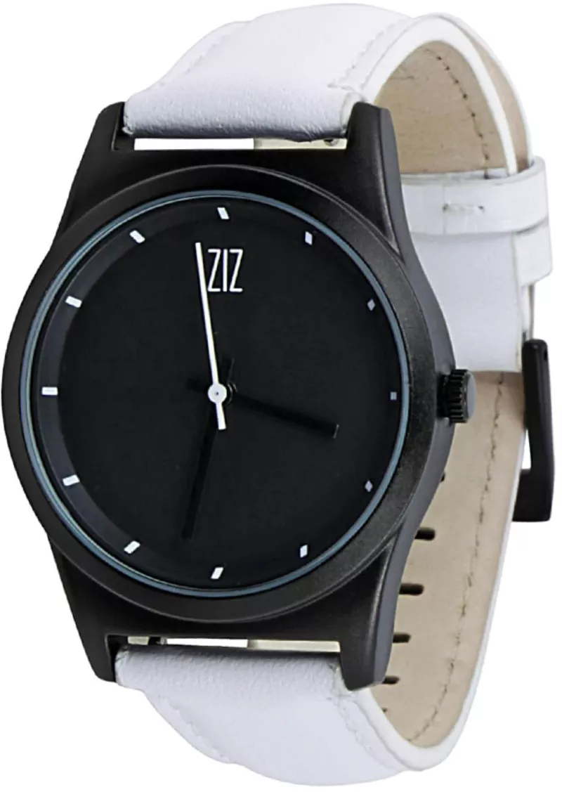 Часы ZIZ 6 секунд Black (белый кожаный ремешок)