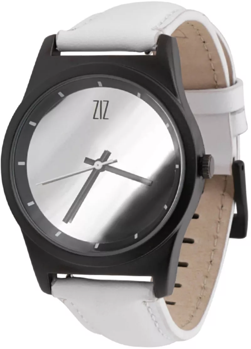 Часы ZIZ 6 секунд Mirror (белый кожаный ремешок)