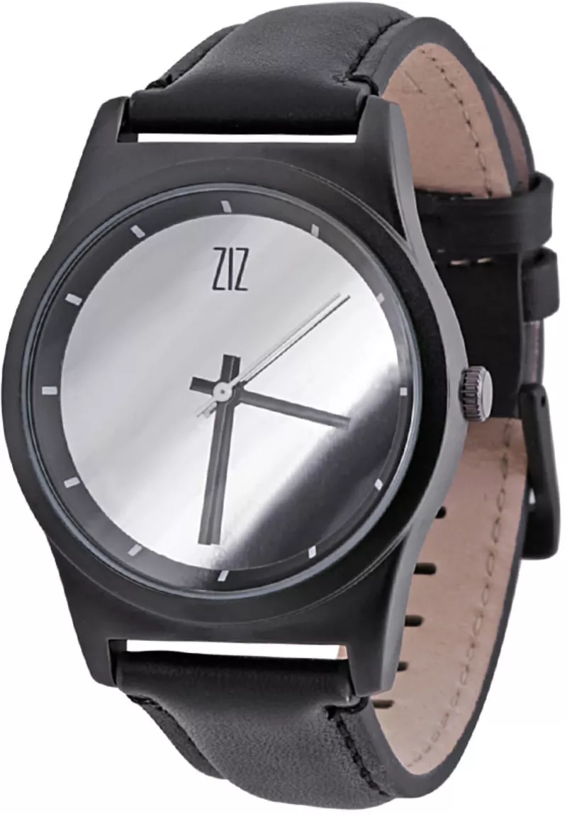 Часы ZIZ 6 секунд Mirror (черный кожаный ремешок)