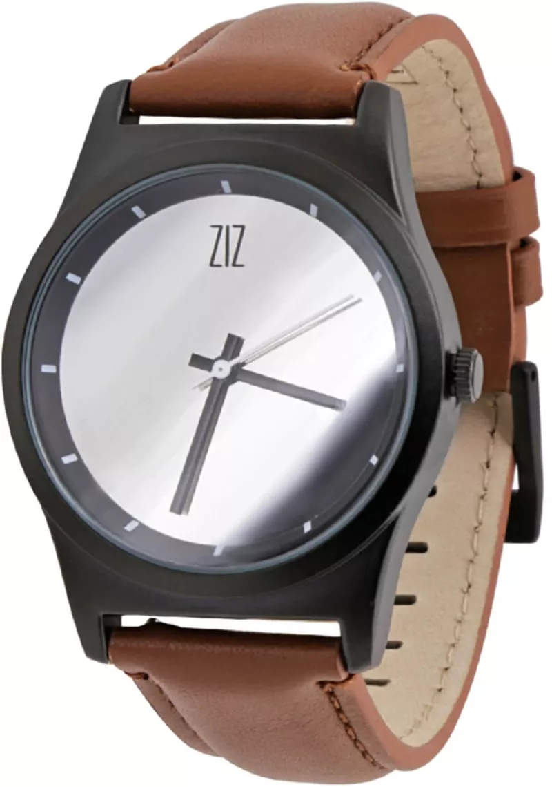 Часы ZIZ 6 секунд Mirror (коричневый кожаный ремешок)