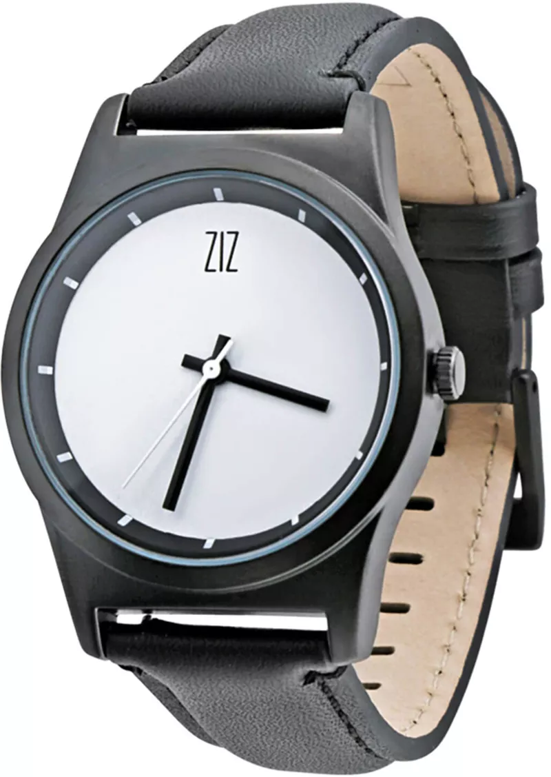 Часы ZIZ 6 секунд White (черный кожаный ремешок)