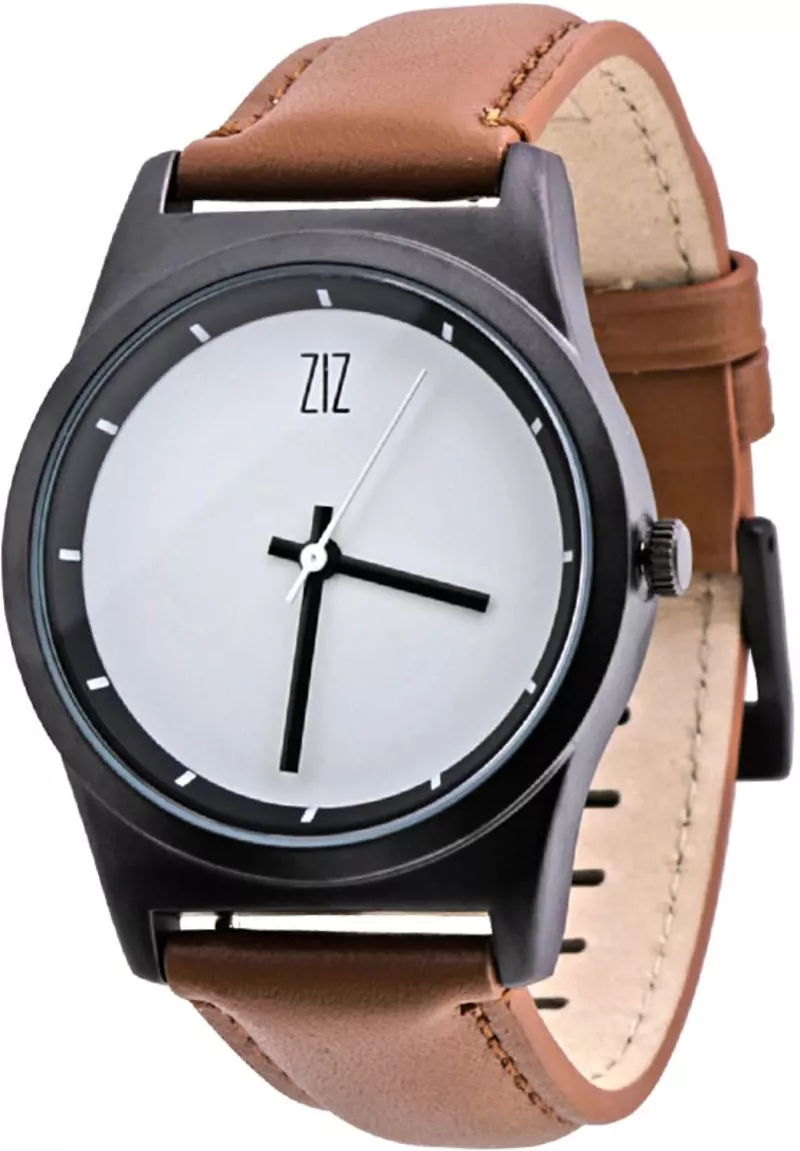 Часы ZIZ 6 секунд White (коричневый кожаный ремешок)