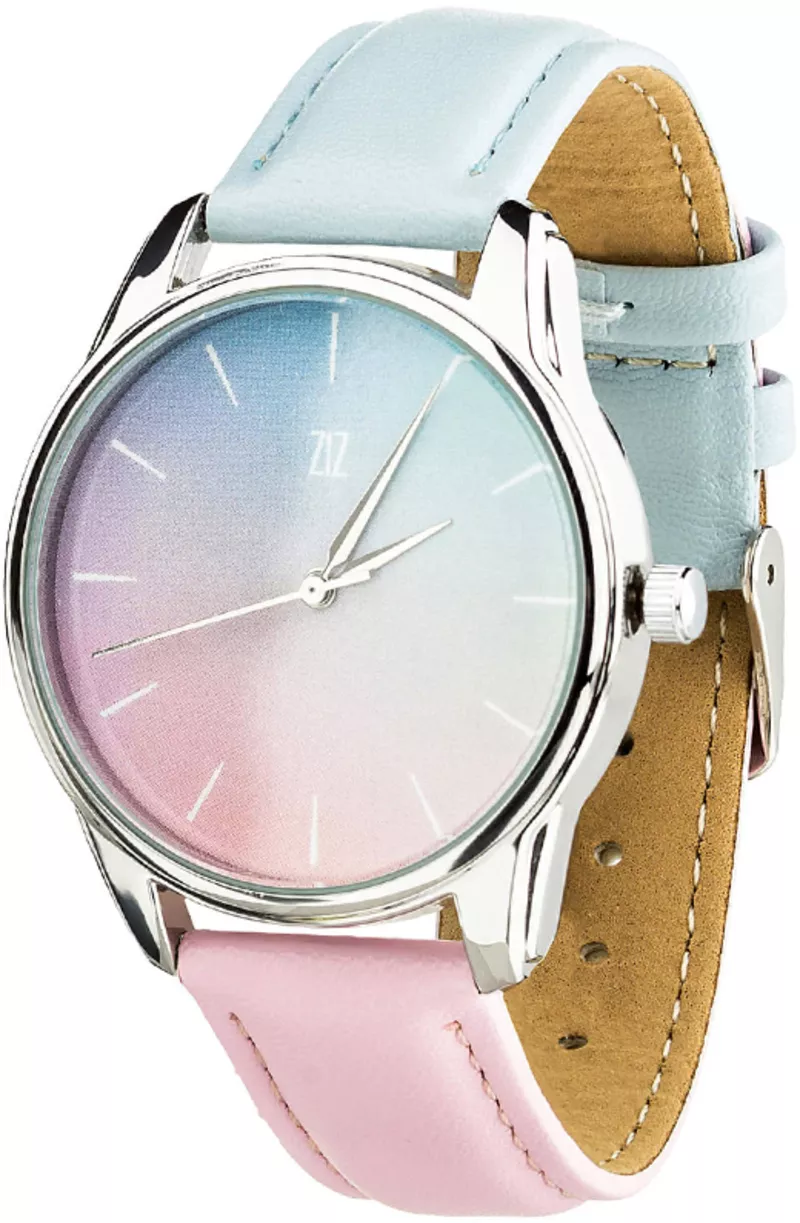 Часы ZIZ Розовый кварц и Безмятежность (ремешок голубо-розовый, серебро)